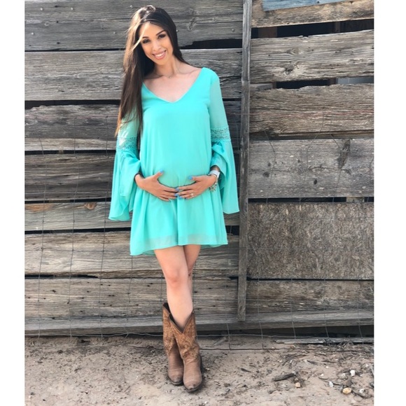 Turquoise Flowy Dress - Picture 1 of 3